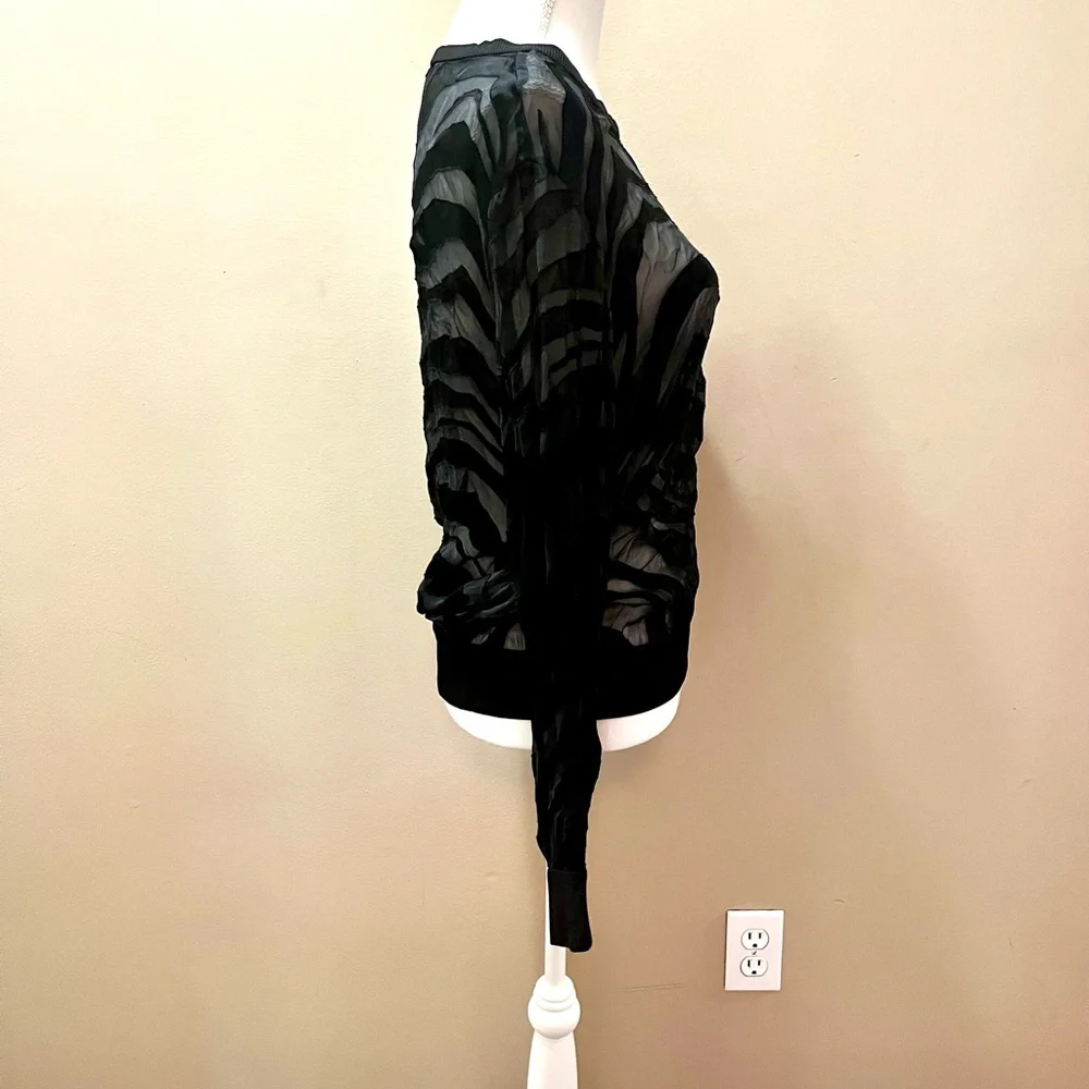 Neiman Marcus Sheer Paneled Black Blouse Size Small